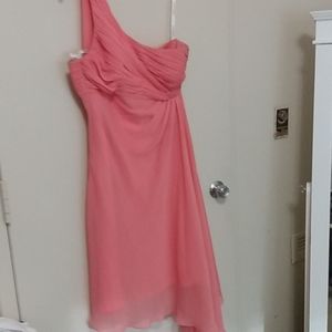 Peach One Shoulder Asymmetrical Mid-Calf Special Occasion Dress Size 12